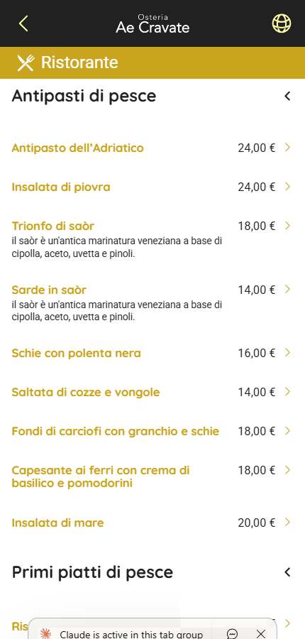 Menu digitale FlyMenu su smartphone