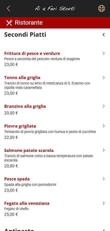 Menu digitale FlyMenu su smartphone