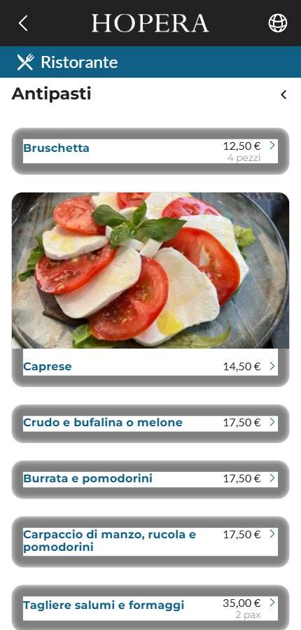 Menu digitale FlyMenu su smartphone
