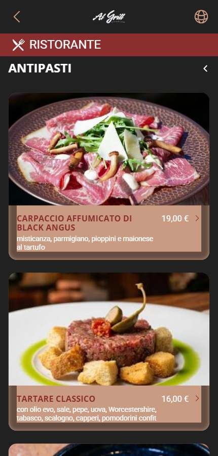 Menu digitale FlyMenu su smartphone